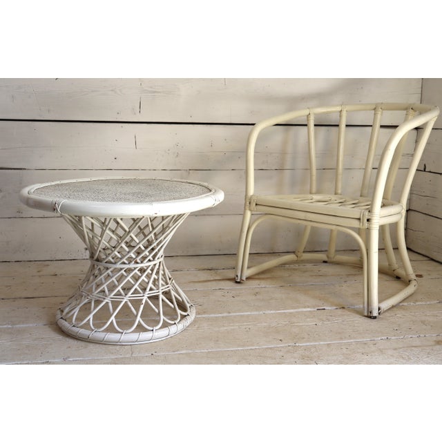 White Bamboo and Wicker Coffee Table and Armchair Set, 1970s, Set of 2 For Sale - Image 3 of 6