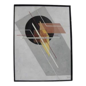 1970s Contemporary Suprematism Style Abstract Painting Signed