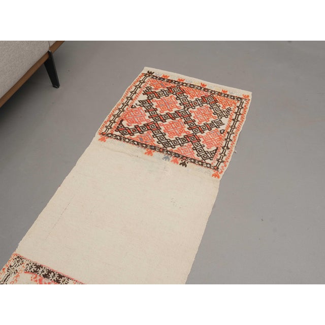 1970s Vintage Handmade Wool Cotton White Runner Rug For Sale - Image 4 of 11