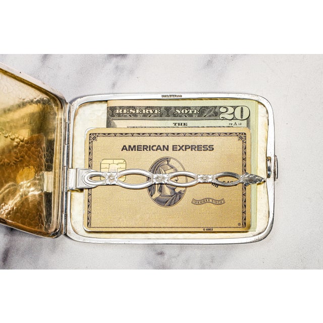 Lux Hammered Antique Art Deco 14k Gold Sterling Silver Card Cigarette Case For Sale - Image 10 of 15