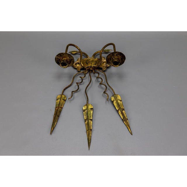Spanish Gilt Iron Medieval Revival Style Two-Arm Candle Wall Sconce, ca. 1950s For Sale - Image 17 of 18