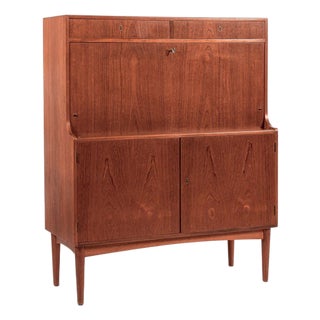 Mid-Century Danish Modern Teak Secretary Desk Cabinet 1960s For Sale
