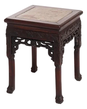 Antique Chinese Carved Hardwood Rouge Marble Top Table C1920