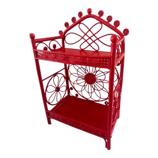 Early 20th Scroll Wicker 2 Tier Bookcase Heywood-Wakefield Style in Red For Sale