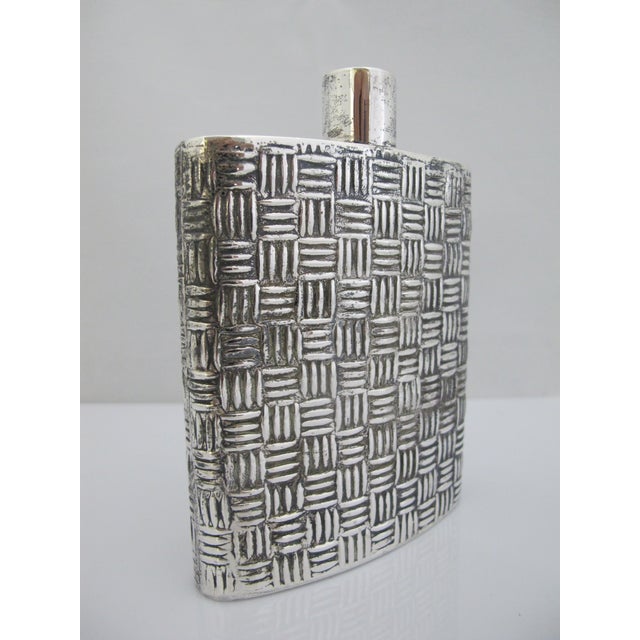 Mexican Mexican Sterling Silver Heavily Textured Basket Weave Hip Flask For Sale - Image 3 of 11
