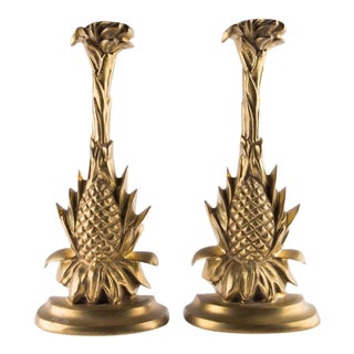 Heavy Solid Brass Pineapple Bookends For Sale