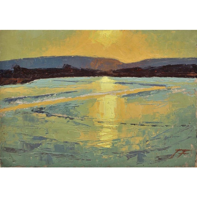 James Fry. English ( b.1911 - d.1985 ). Falling Tide, Poole Harbour, Purbeck Hills Beyond, Dorset. Oil On Board. Signed...
