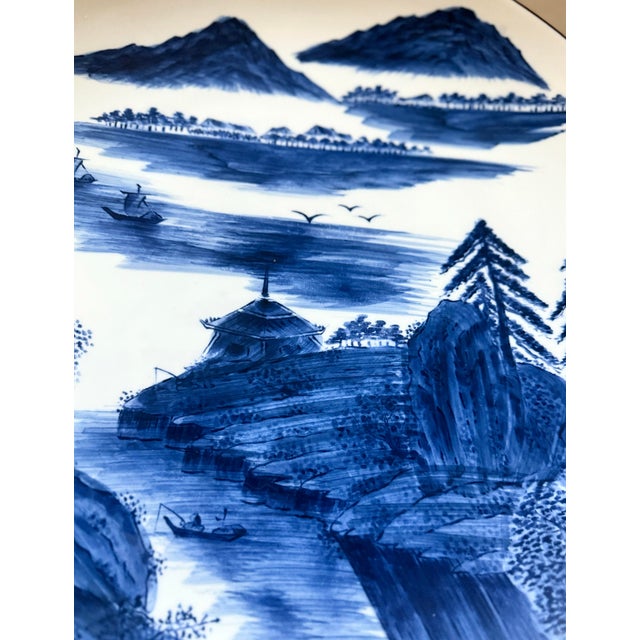 Japanese Vintage Japanese Kazan Kiln Arita Ware Blue & White Landscape Plate – Otagiri Japan For Sale - Image 3 of 11