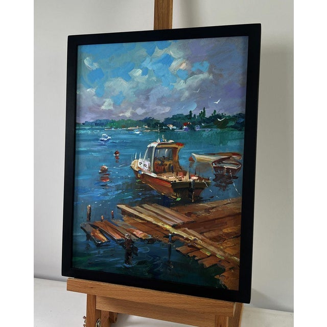 Impressionist Oil Painting Old Wooden Pier Leading Into the Sea Yuriy Suprunchuk For Sale - Image 3 of 9
