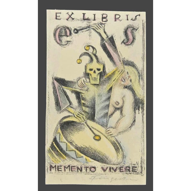 Michel Fingesten, Ex Libris Memento Vivere, Woodcut, 1930s For Sale