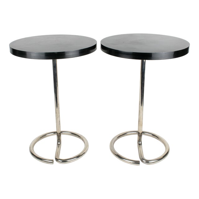 Art Deco Side Tables by René Herbst, Chrome & Bakelite, Circa 1935 For Sale