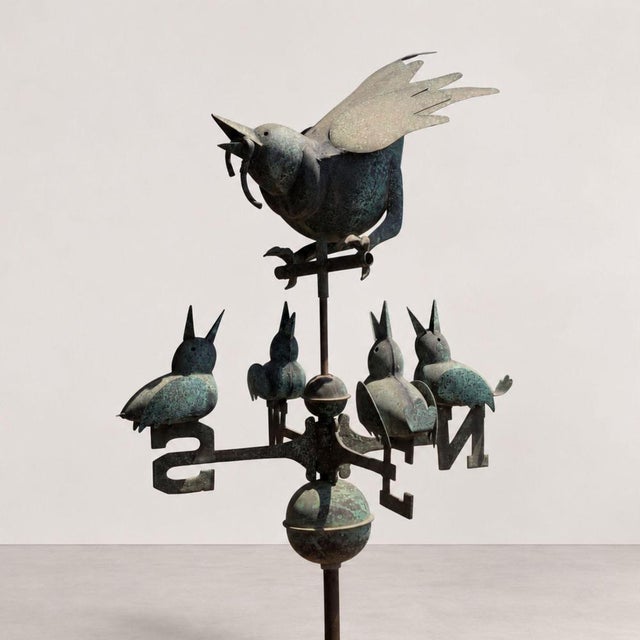 A rare early 20th-century Italian copper weathervane with a three-dimensional structure and original patina. The main...