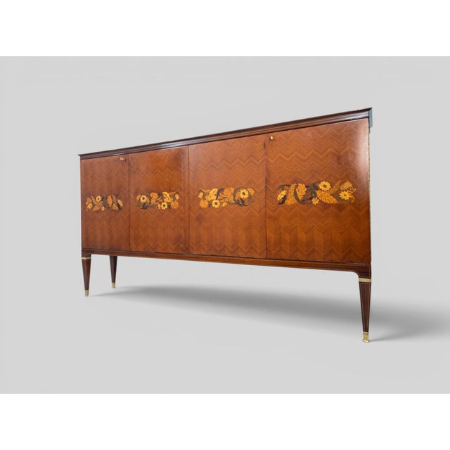 1950s Mid-Century Italian Sideboard with Floral Marquetry by Paolo Buffa, 1950s For Sale - Image 5 of 18