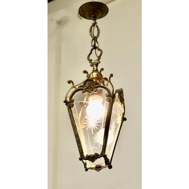Rococo Brass and Etched Glass Lantern, 1890s For Sale - Image 3 of 10