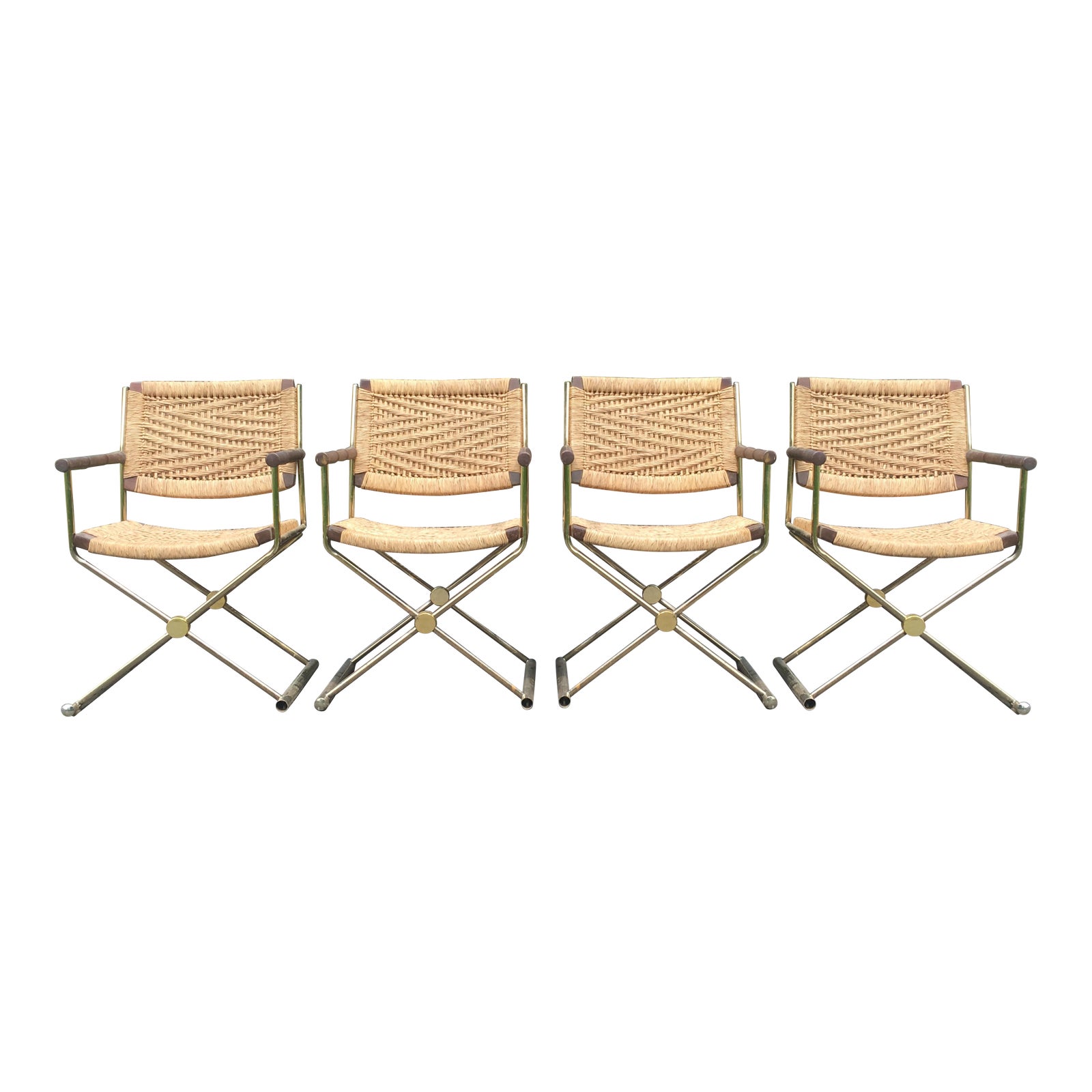 Vintage Brass & Rattan XForm Director Chairs 4 Chairish