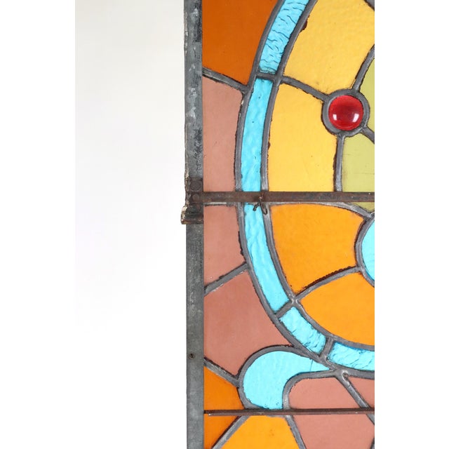 Vintage Art Nouveau Vivid Stained Glass Hanging Panel For Sale In New York - Image 6 of 11