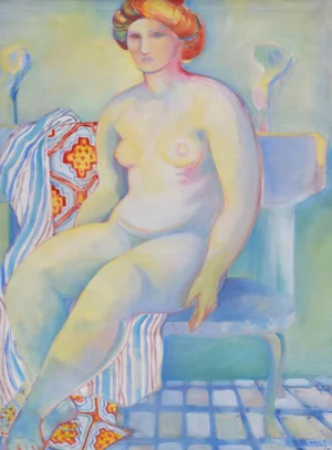 "Venus" Vintage Fauvist Nude Oil Painting on Canvas by J Landis