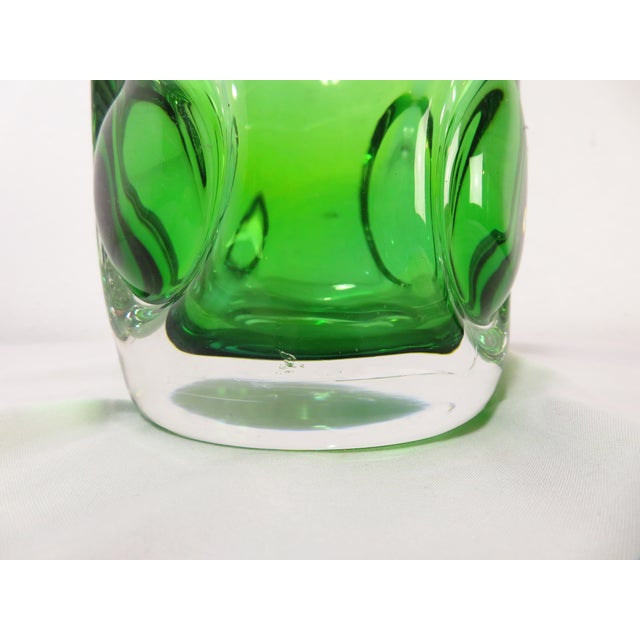 Mid Century Kosta Boda Signed Goran Warff Art Glass Green Pinched Bubble Vase For Sale - Image 14 of 18