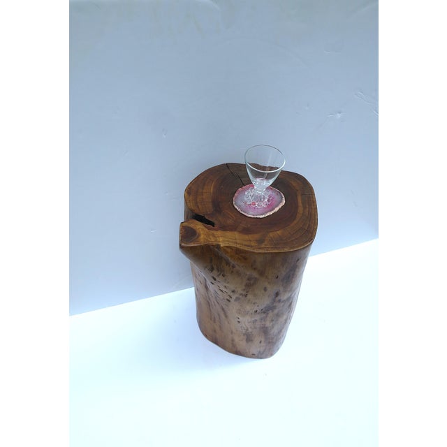 Late 20th Century Pedestal Side Drinks Table, Natural Wood Trunk, Organic Modern Style For Sale - Image 5 of 15