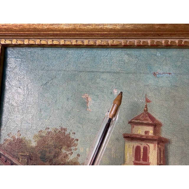 1950’s Vintage B. Hensel Impressionist European Canal Landscape Oil Painting, Wood Frame For Sale - Image 10 of 12
