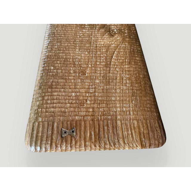 Andrianna Shamaris Impressive Minimalist Carved Long Teak Wood Bench For Sale - Image 12 of 18