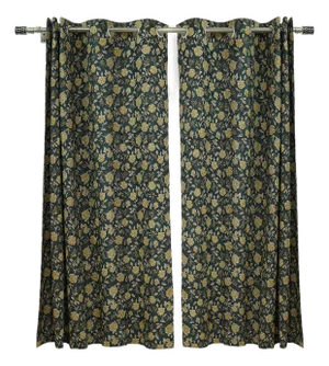 Rameshwaram Floral Block Print Semi-Sheer Pure Linen Eyelet Curtain Size- 54"Wx29"L