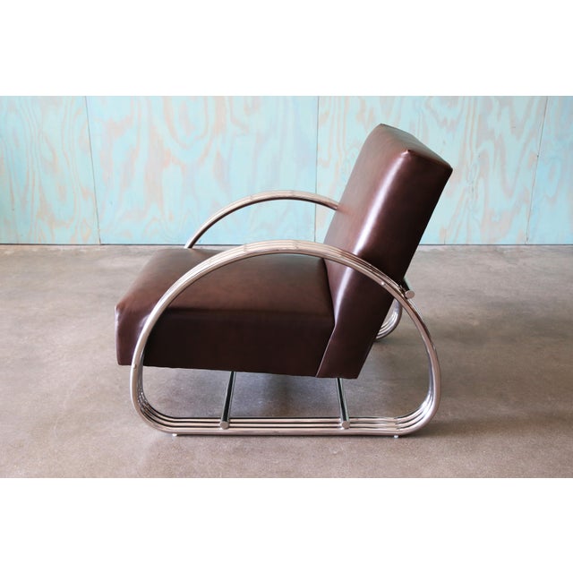 Chocolate Vintage Pair of Ralph Lauren Hudson St Lounge Chairs in Leather and Stainless Steel For Sale - Image 8 of 11