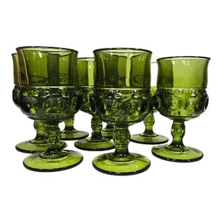 Mid Century Gustavian Avocado Green Goblets- Set of Eight For Sale