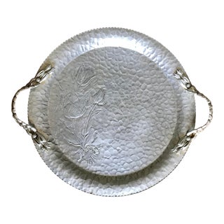 Vintage Rodney Kent Aluminum Hand-Wrought Hammered Tray With Handles For Sale