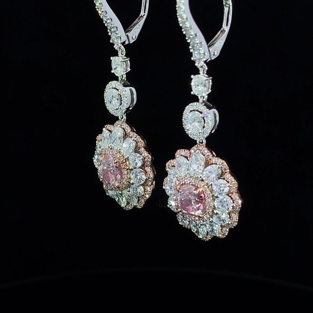 Early 21st Century Certified 1 Carat Very Light Pink & White Diamond Drop Earrings in 18k Gold - 2 Pieces For Sale - Image 5 of 6