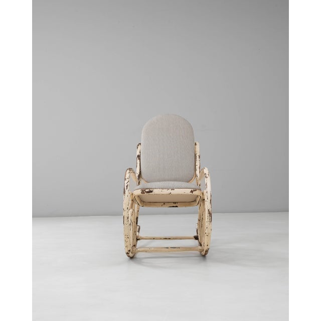 1920s Austrian Thonet-Style Bentwood Rocking Chair with Striped Upholstery For Sale - Image 16 of 18