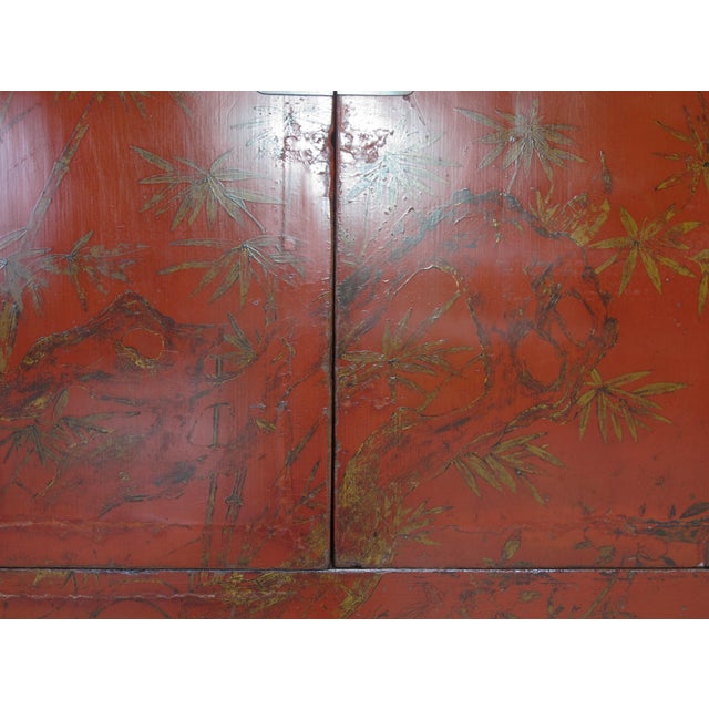 Chinoiserie-Style Hand-Painted Elm Cabinet For Sale - Image 9 of 14