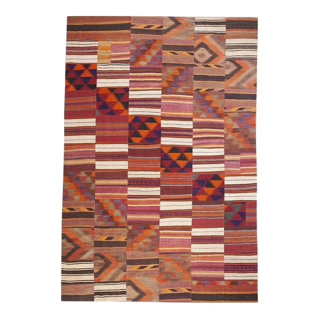 1930s Multicolor Stripe Modern Antique Turkish Village Kilim Flatwoven Rug For Sale