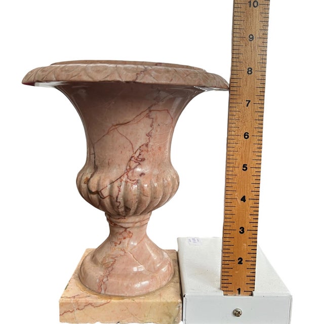 Pink Vintage Carved Pink Marble Urn Jardinière Vessel For Sale - Image 8 of 9