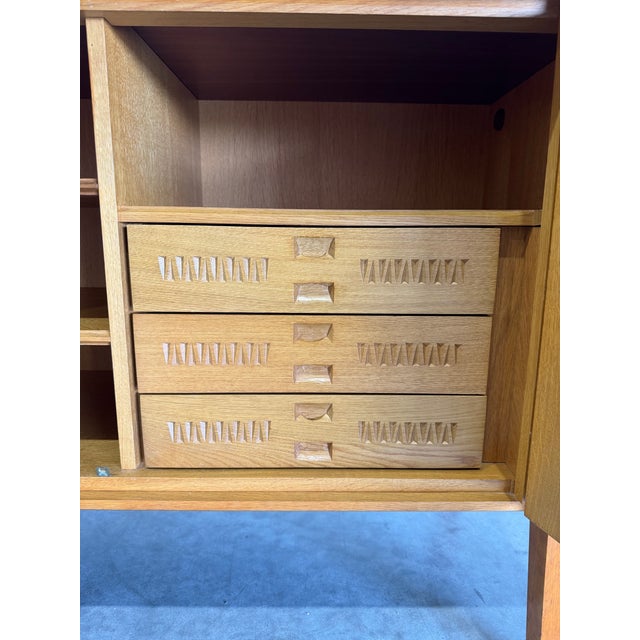 Wood Mid Century Guillerme Et Chambron Style Carved Oak Sideboard For Sale - Image 7 of 15