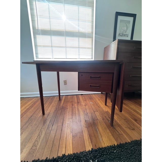 Wood Mid Century Danish Modern Teak Drop-Leaf Executive Desk, 1960s For Sale - Image 7 of 9