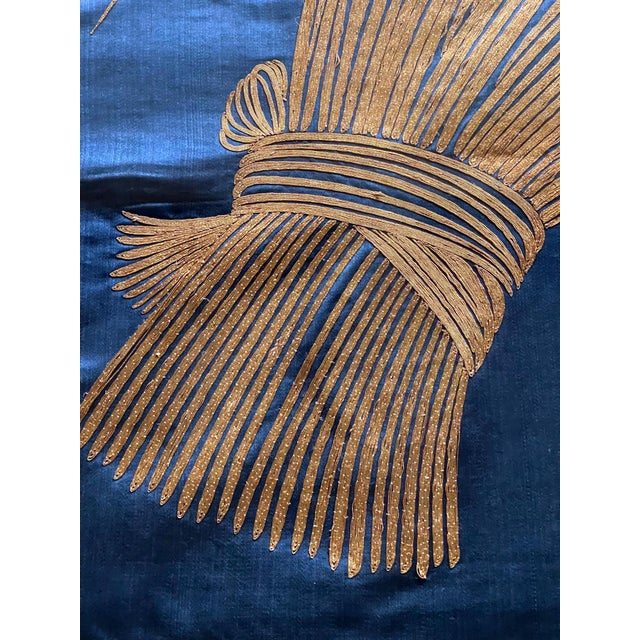 Blue Framed Japanese Embroidery Silk Panel Meiji Period For Sale - Image 8 of 11