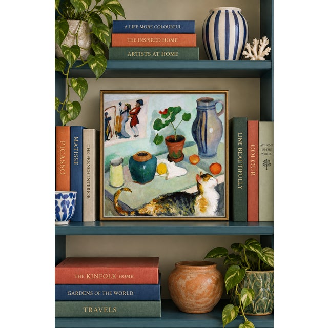Bunny Williams Home 1910 Vintage Cat Still Life Art Print by August Macke, Feline Painting Wall Art - 12" X 12" For Sale - Image 4 of 7