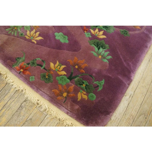 1920s 1920s Purple Floral Antqiue Pair of Chinese Art Deco Carpets 3' X 4'7" Knotted Wool Rugs For Sale - Image 5 of 12