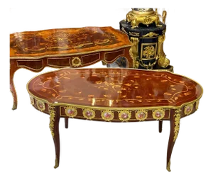 French Style Coffee Table – Wood With Bronze Accents