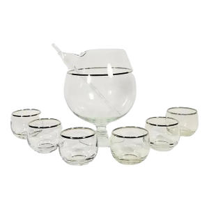 1960s Martini Set Silver Rimmed Dorothy Thorpe Style Glassware Barware