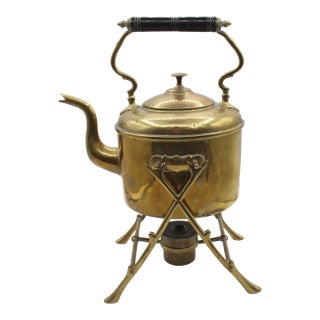 Circa 1900 English Brass Tea Kettle on Stand For Sale