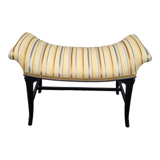 Antique 1920s English Mahogany Bench, Newly Upholstered Striped Fabric For Sale