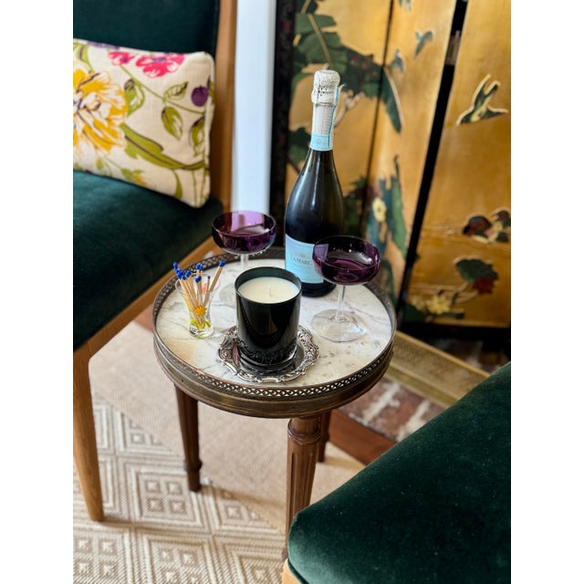 French Antique French Bouillotte Style Table- Round Marble Top Drink Table For Sale - Image 3 of 11
