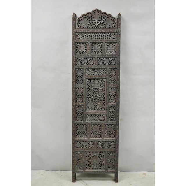 Vintage Anglo Indian Carved Teak Wood 4 Panel Room Divider Folding Screen For Sale - Image 15 of 15