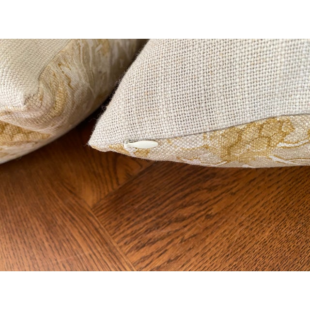 Custom pair of 20" pillows covered in Zak and Fox's "Khotan" in colorway 02. "Khotan" is a structured floral print with...