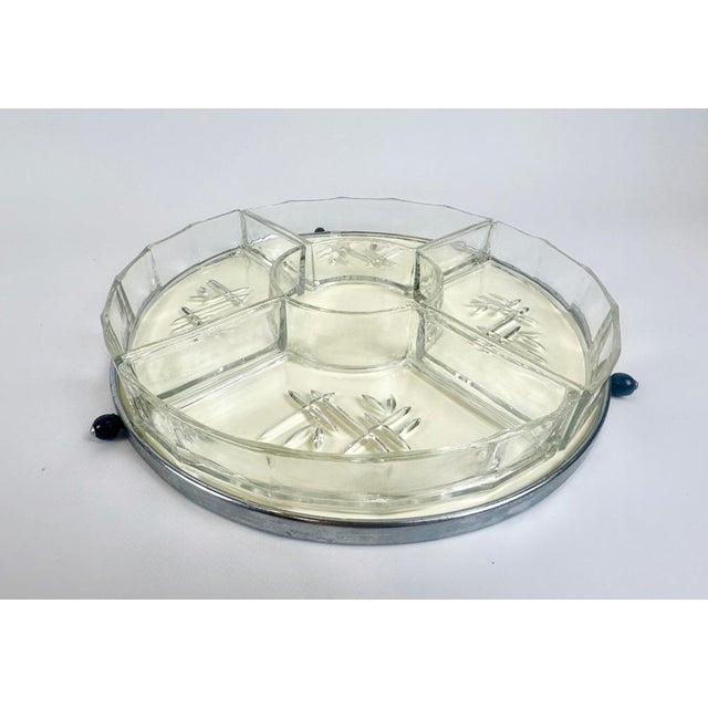 Lazy Susan Enamel Tray with Crystal Glass Bowls from BMF, 1960s, Set of 5 For Sale - Image 13 of 13