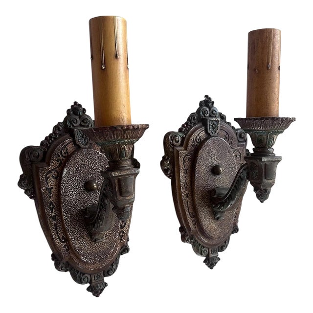 1920s Leaves SBD Berries Cast Sconces in Original Old Paints - a Pair For Sale