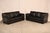 Quality Pair of Black Leather Three-Seat Sofas Mounted on Block Feet