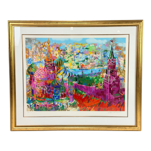 Late 20th Century LeRoy Neiman Red Square Panorama Original Signed Serigraph in Gilt Frame